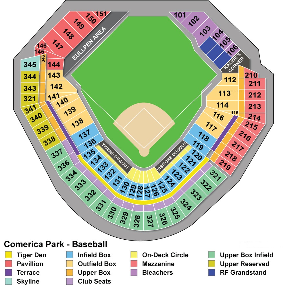 Detroit Tigers MLB Stadium Map Comerica Park Ballpark Map 