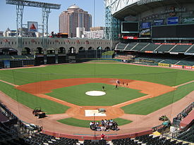 The retractable roof is opened at the Minute Maid Park's near